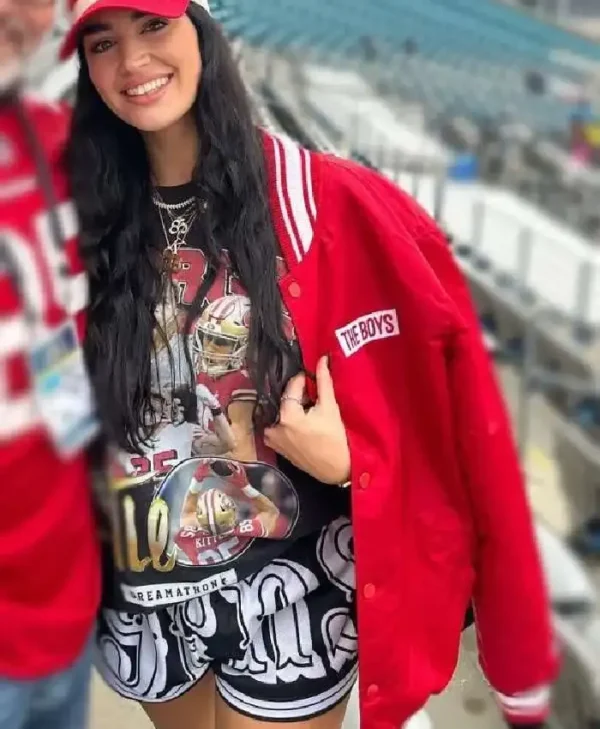 Claire Kittle The Boys Red Bomber Jacket