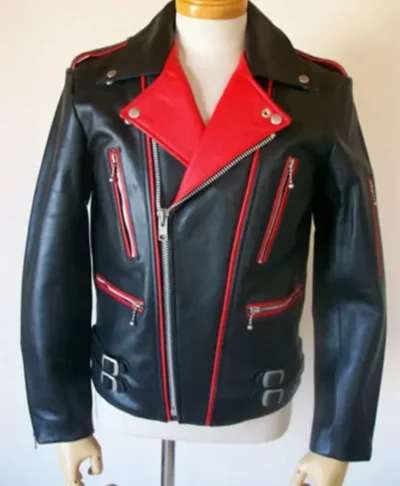 Classic Biker Red And Black Leather Jacket
