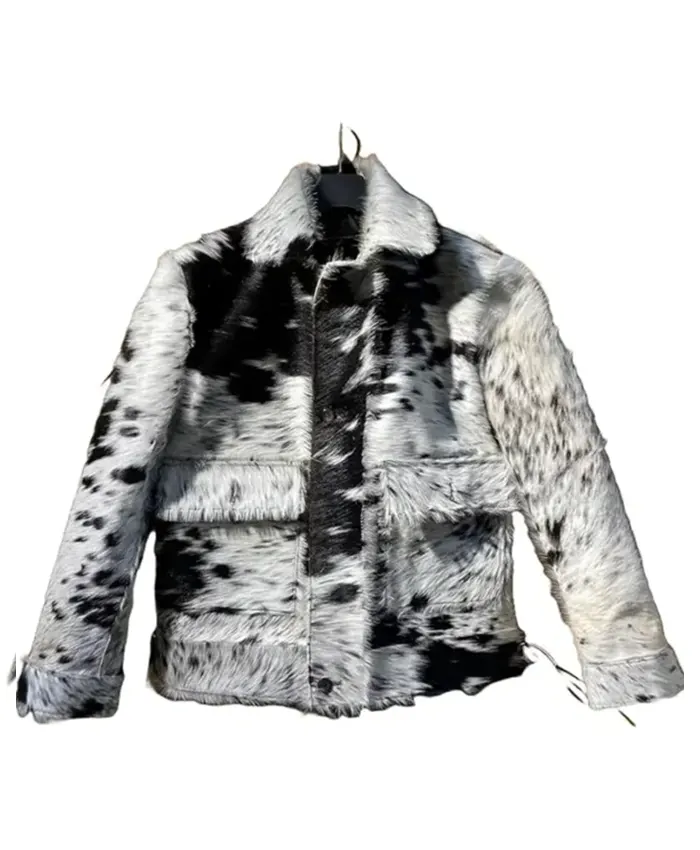 Cowhide Grey And Black Fur Leather Jacket