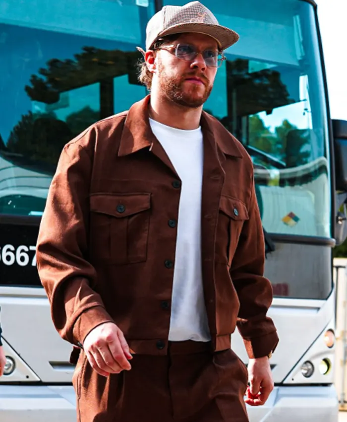 David Pastrnak NY Fashion Week Brown Jacket