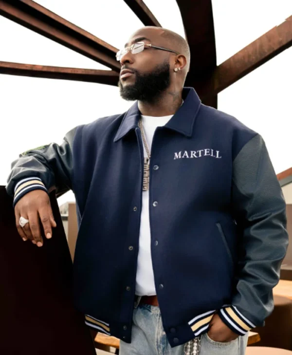 Davido Martell Navy Blue Varsity Jacket