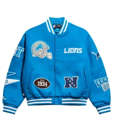 Detroit Lions Chalk Line Blue Pennant Varsity Jacket