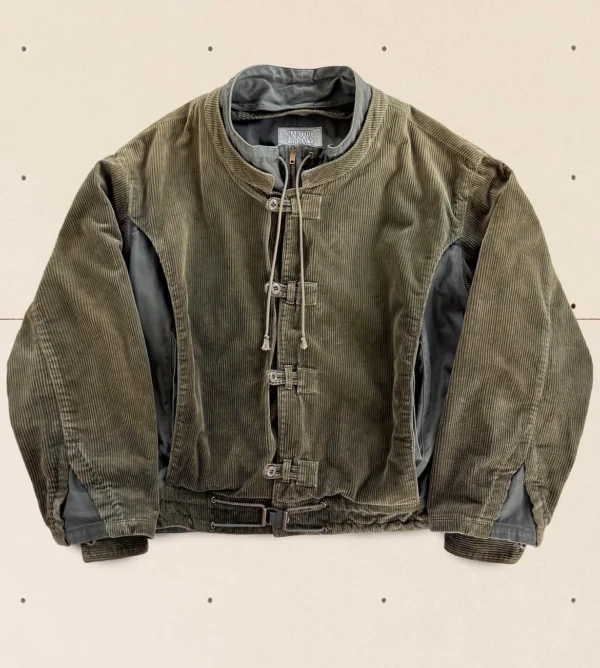 Duo Fabric Faux Layered Belt Buckle Jacket