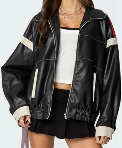 Edikted North Star Leather Bomber Jacket