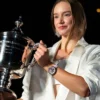 Elena Rybakina US Open Trophy 2026 White Suit