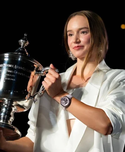 Elena Rybakina US Open Trophy 2026 White Suit