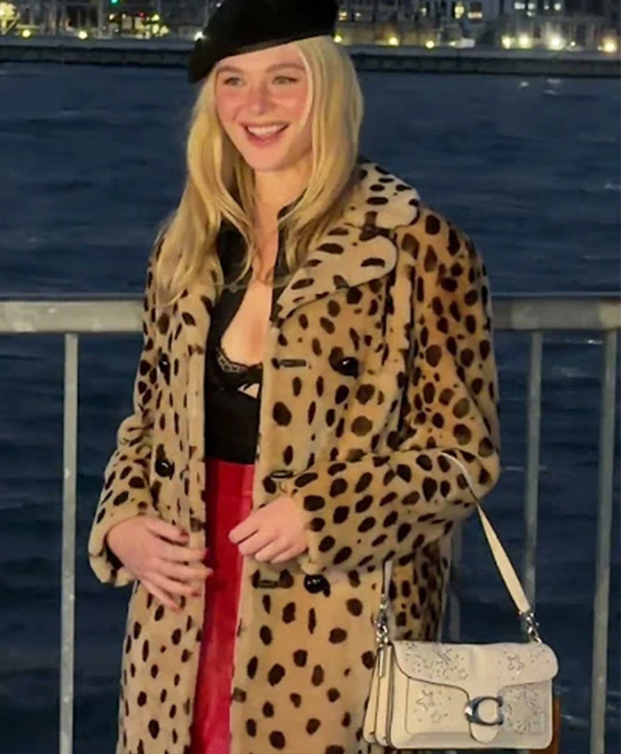 Elle Fanning Coach Presentation NY 2026 Leopard Print Coat