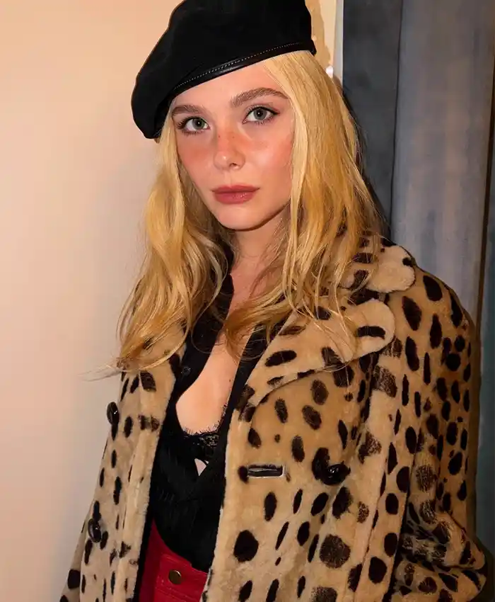 Elle Fanning Coach Presentation NY 2026 Leopard Print Coat