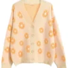 Floral Beige Knit Cardigan Sweater