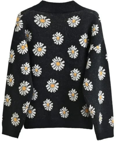 Floral Black Knit Cardigan Sweater