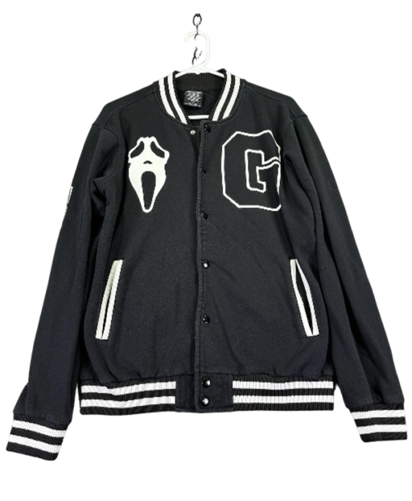 Ghost Face Black Graphic Varsity Jacket