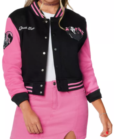 Ghost Face Pink Letterman Varsity Jacket