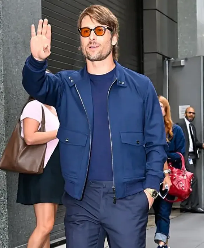 Glen Powell NYC Blue Bomber Jacket