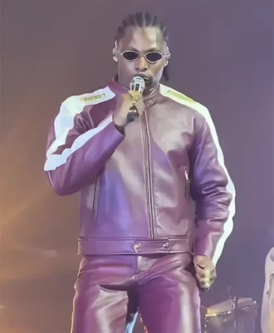 God We Trust Tour Asake Purple Leather Jacket