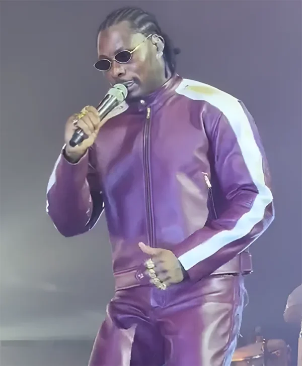 God We Trust Tour Asake Purple Leather Jacket