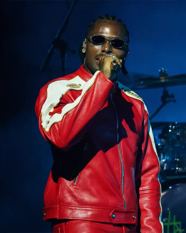 God We Trust Tour Asake Red Leather Jacket