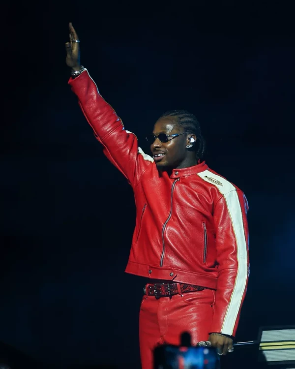God We Trust Tour Asake Red Leather Jacket