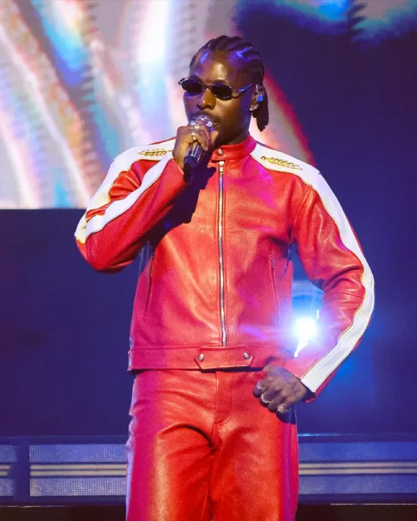 God We Trust Tour Asake Red Leather Jacket