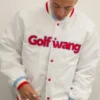 Golf Wang White Satin Varsity Jacket