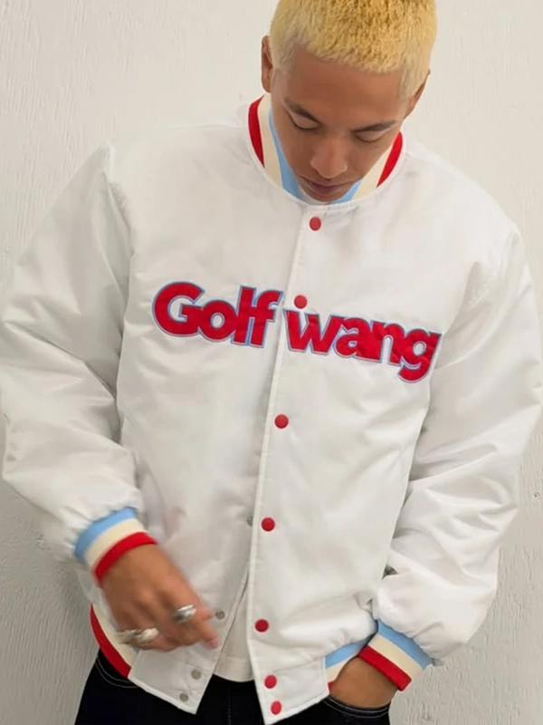 Golf Wang White Satin Varsity Jacket