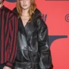 Grace Van Patten Black Leather Asymmetrical Jacket