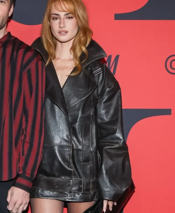 Grace Van Patten Black Leather Asymmetrical Jacket