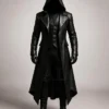 Halloween Gothic Vampire Black Leather Trench Coat With Hood