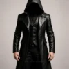 Halloween Gothic Vampire Black Leather Trench Coat With Hood