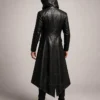 Halloween Gothic Vampire Black Leather Trench Coat With Hood