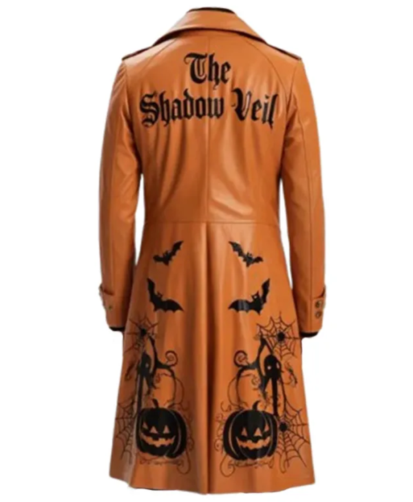 Halloween Men’s Pumpkin Leather Long Trench Coat