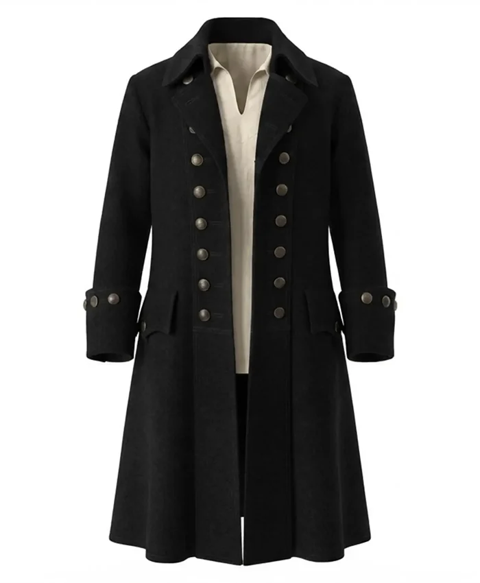 Halloween Pirate Wool Long Trench Coat
