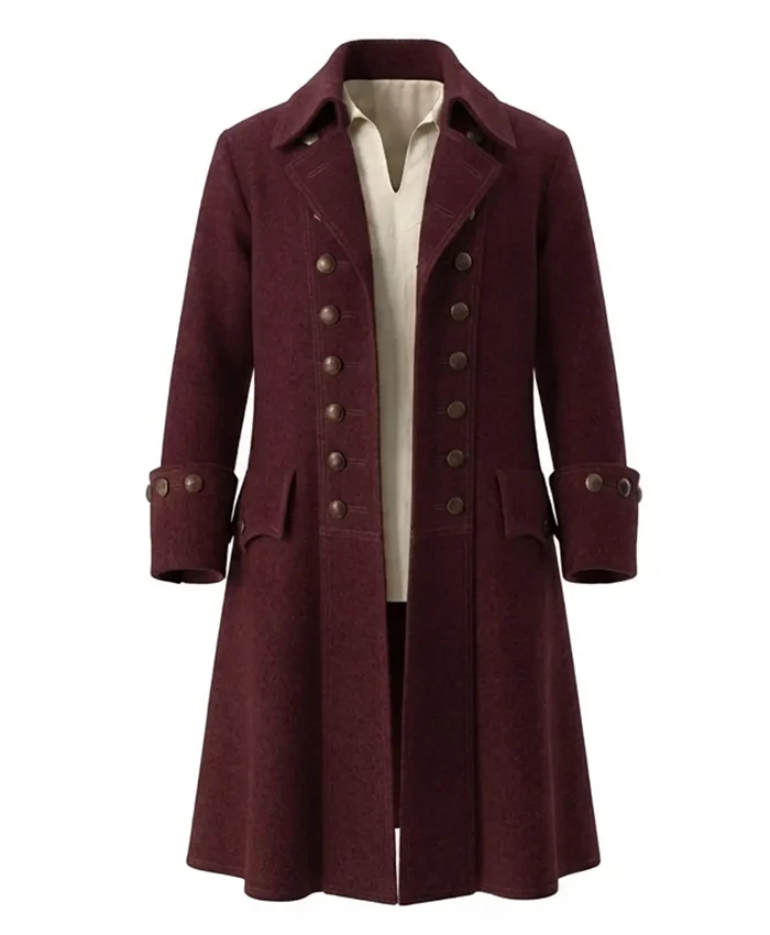 Halloween Pirate Wool Long Trench Coat