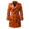 Halloween Pumpkin Leather Trench Coat Unisex Cosplay Overcoat