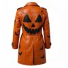 Halloween Pumpkin Leather Trench Coat Unisex Cosplay Overcoat