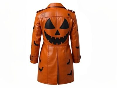 Halloween Pumpkin Leather Trench Coat Unisex Cosplay Overcoat