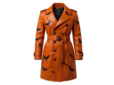 Halloween Pumpkin Leather Trench Coat Unisex Cosplay Overcoat