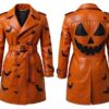 Halloween Pumpkin Leather Trench Coat Unisex Cosplay Overcoat