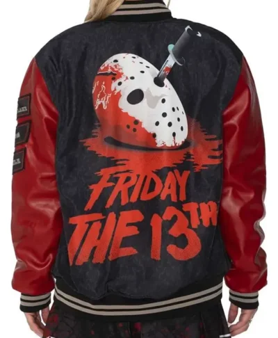 Halloween x Friday The 13th Red and Black Varsity Jacket