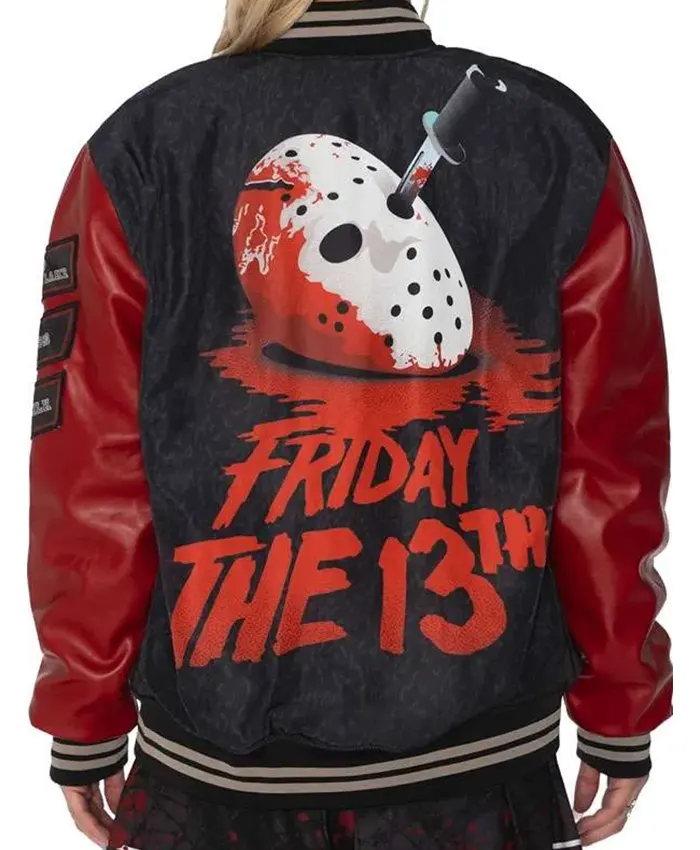 Halloween x Friday The 13th Red and Black Varsity Jacket
