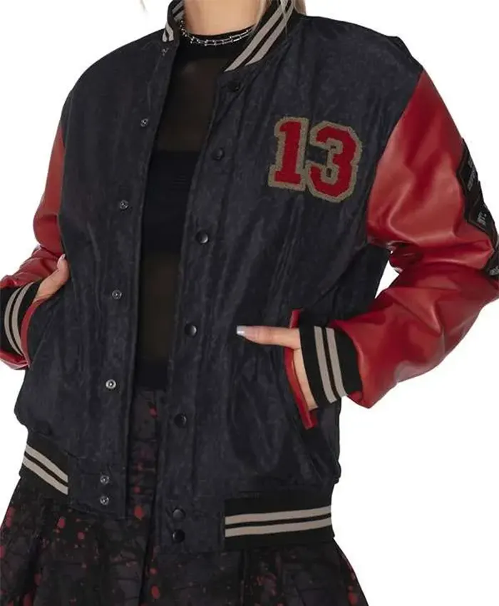 Halloween x Friday The 13th Red and Black Varsity Jacket