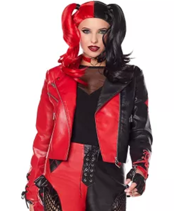 Harley Quinn Black & Red Leather Jacket
