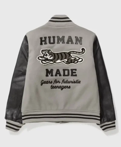 Human Made Grey Wool Leather Varsity Jacket