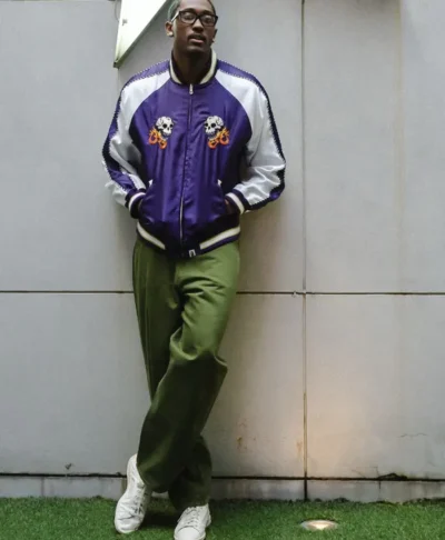 Jalen Williams Bape Purple Satin Souvenir Jacket