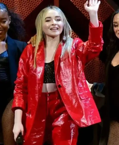 Jingle Ball Sabrina Carpenter Red Leather Blazer