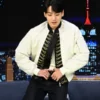Jungkook The Tonight Show White Bomber Jacket