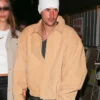 Justin Bieber Camel Suede Bomber Jacket