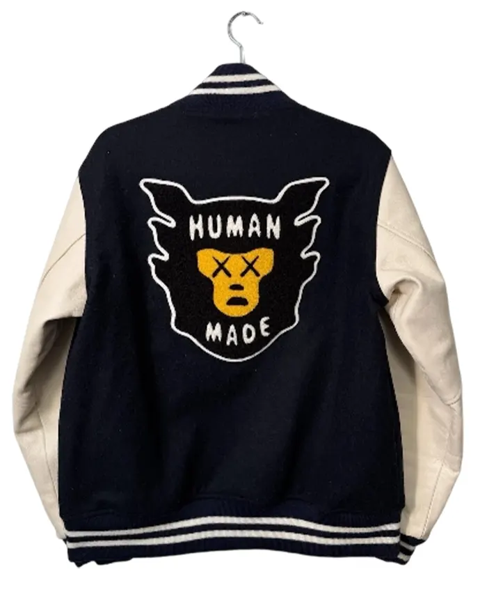 Kaws Human Made Leather Sleeve Varsity Jacket