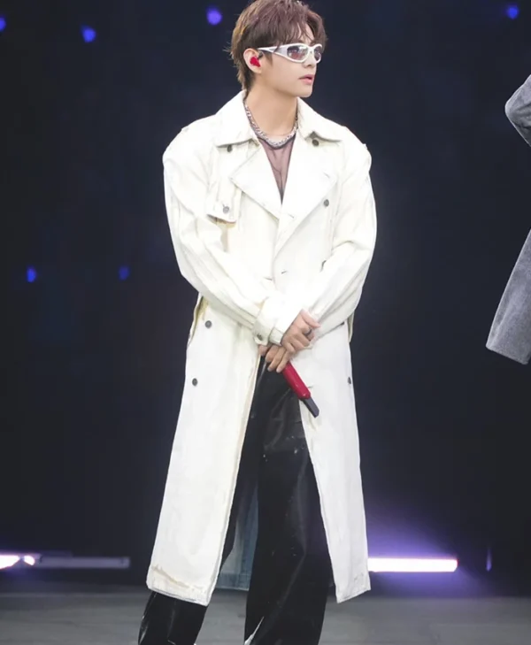 Kim Taehyung Off-White Diesel Coated Denim Trench Coat