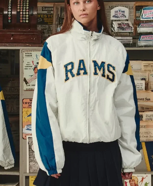 LA Rams Throwback Helmet Off White Windbreaker