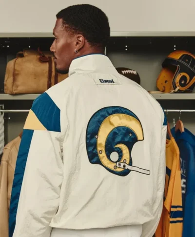 LA Rams x Elwood Off-White Retro Helmet Windbreaker Jacket
